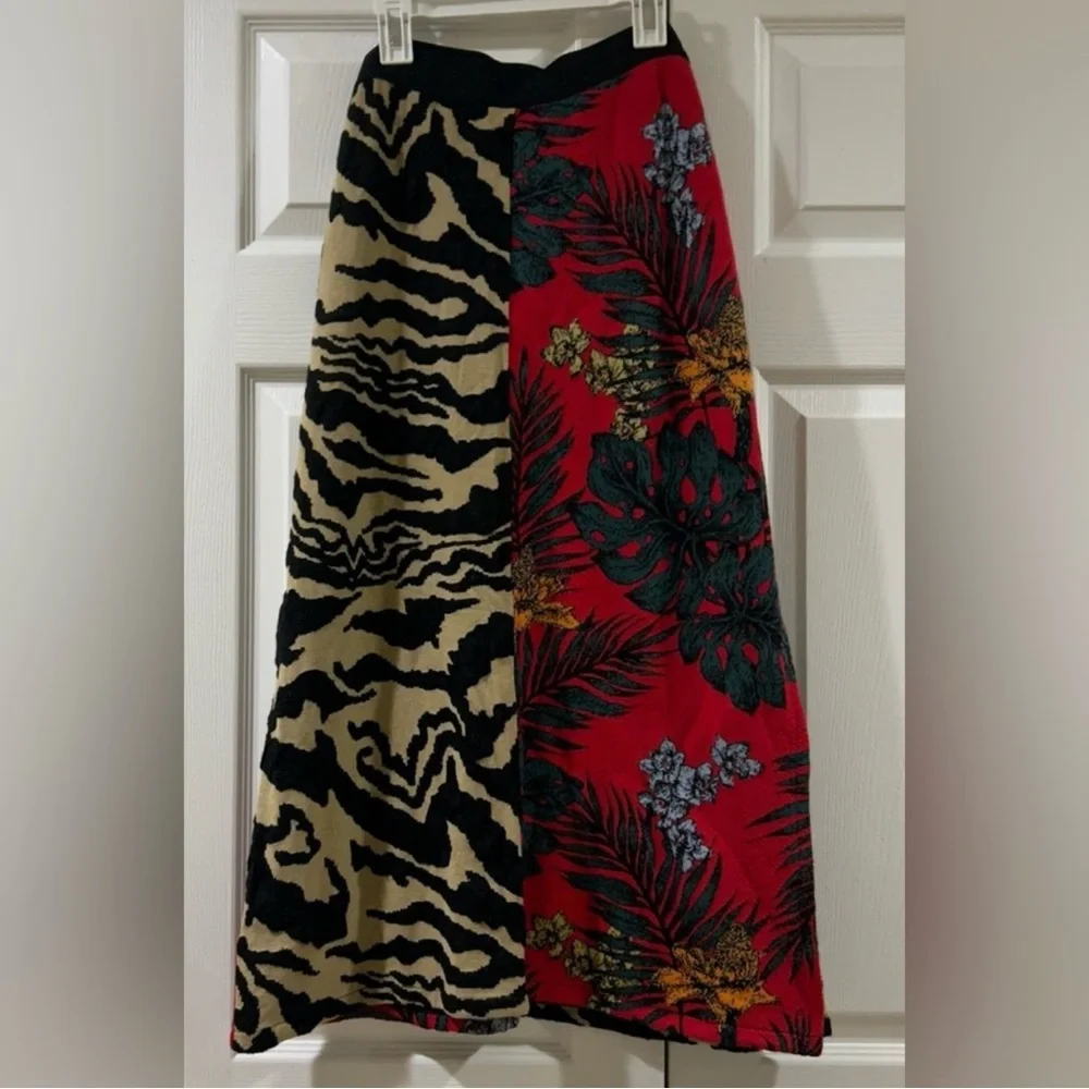 Anthropologie | Red and Black Contrast Sweater Safari Patterned Midi Skirt ~ XL - Picture 8 of 11